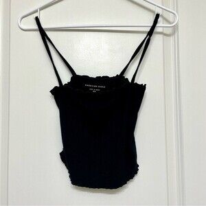 AE Black Ribbed Crop Top